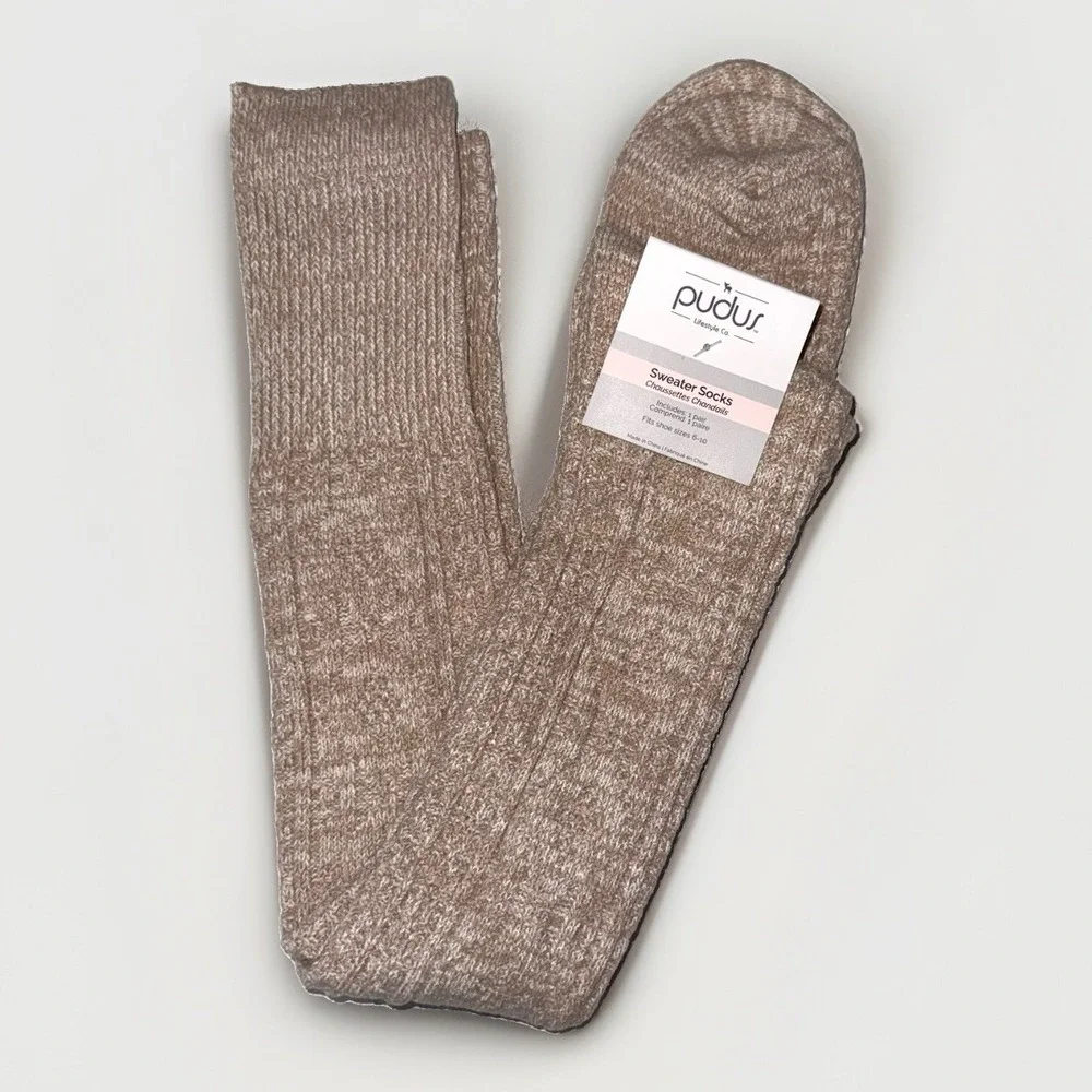 NWT Pudus Sweater Socks Womens 6-10 Oatmeal Beige Over Knee Tall Boot Cozy